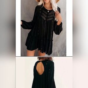 ​Free People Small Black Flowy Eyelet Mini Dress Nordstrom